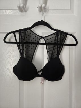 Victoria's Secret Black Polka-Dot Mesh Back Push-Up Bra